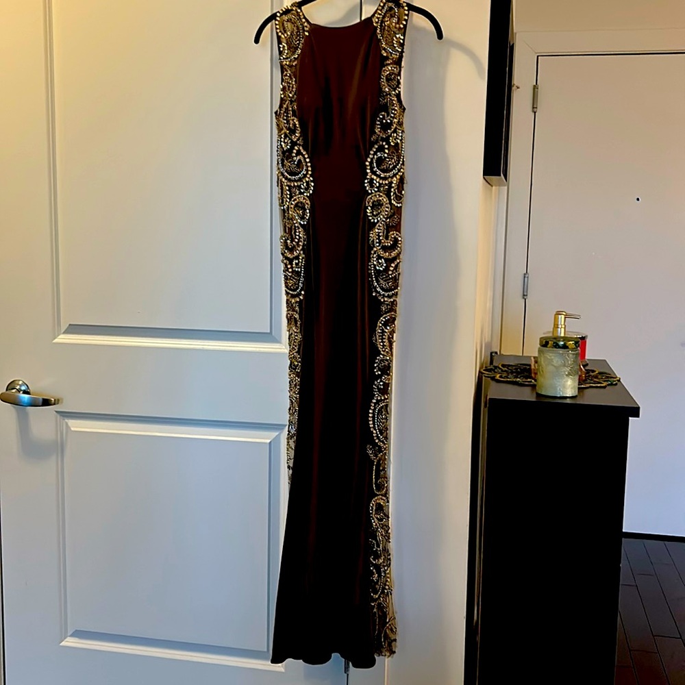 Beautiful custom made Mother of the groom dress. Sequined sides with lace